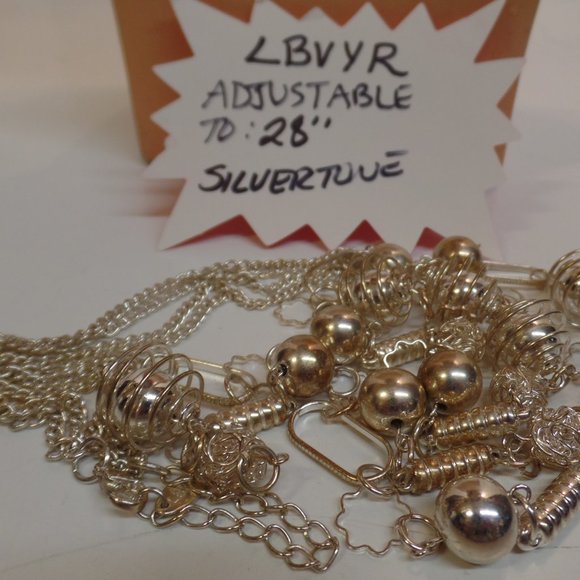 LBVRY Silvertone Multi-strand Necklace 28" - Picture 3 of 9